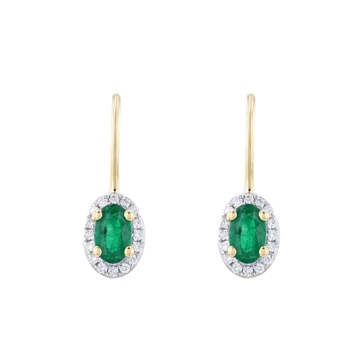 Bijou Collection 0.41ct Emerald & Diamond Oval Halo Drop Earrings | 9K Yellow Gold - Image 2