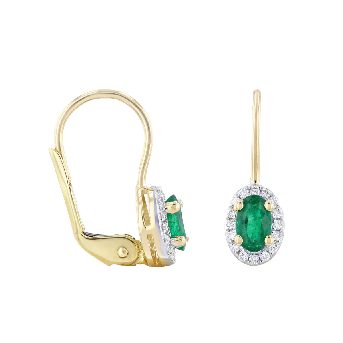Bijou Collection 0.41ct Emerald & Diamond Oval Halo Drop Earrings | 9K Yellow Gold - Image 3