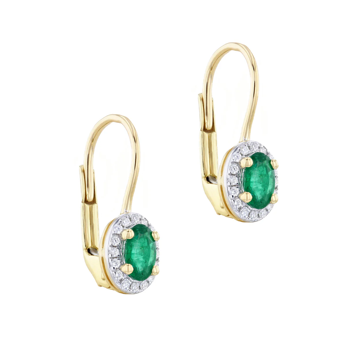 Bijou Collection 0.41ct Emerald & Diamond Oval Halo Drop Earrings | 9K Yellow Gold - Image 4
