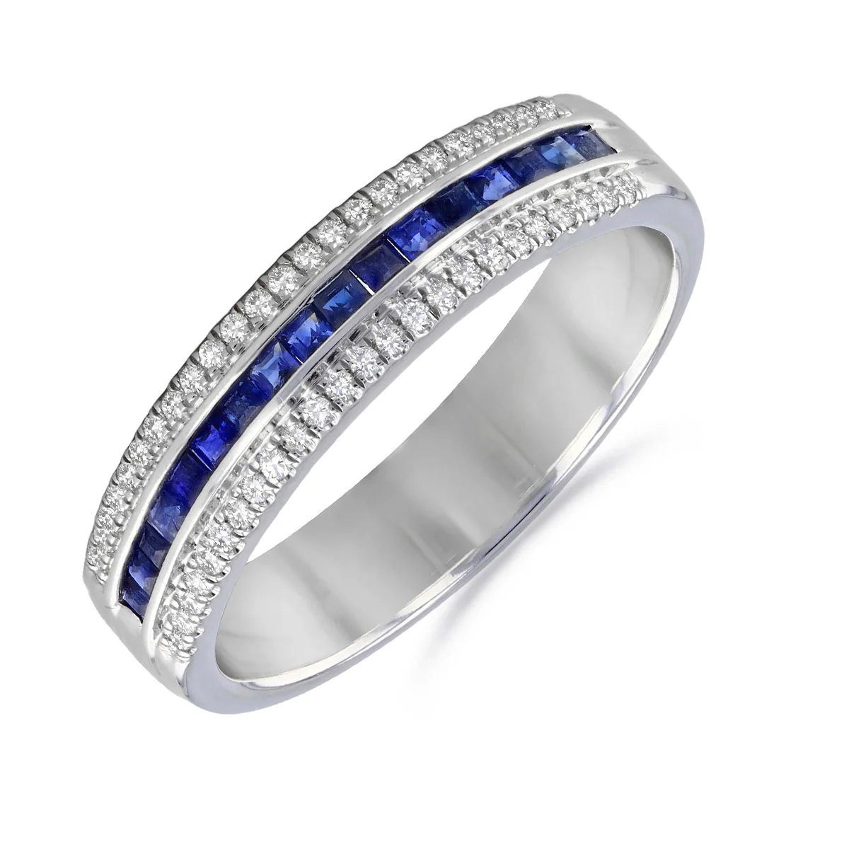 Bijou collection 0.42ct Sapphire and Diamond Half Eternity Ring | 9K White Gold