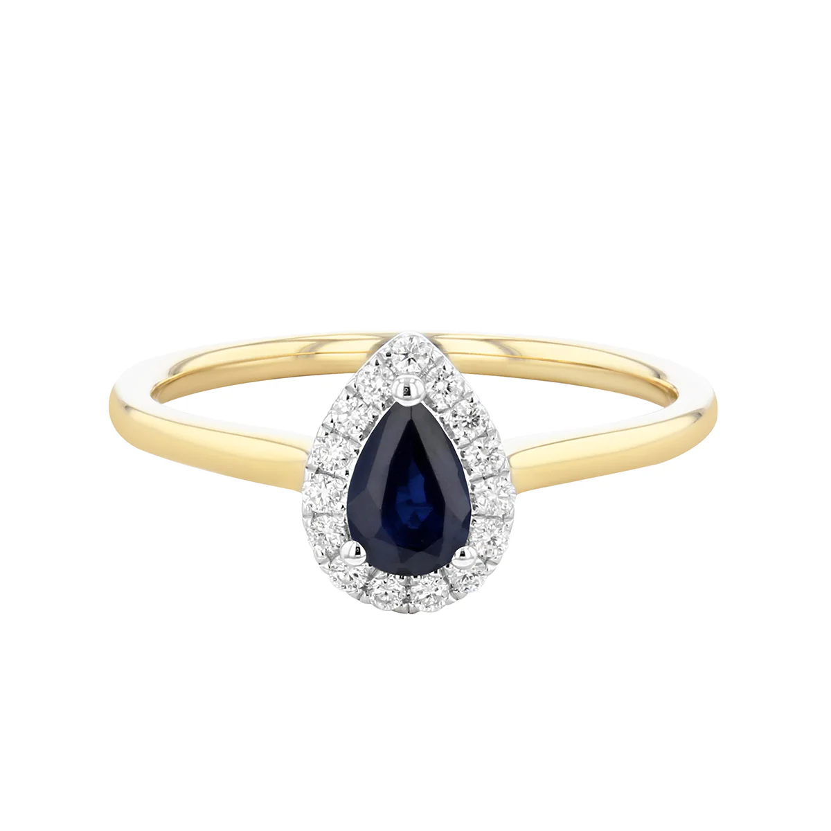 Bijou Collection 0.43ct Pear Sapphire & Diamond Halo Ring | 9K Yellow Gold - Image 2