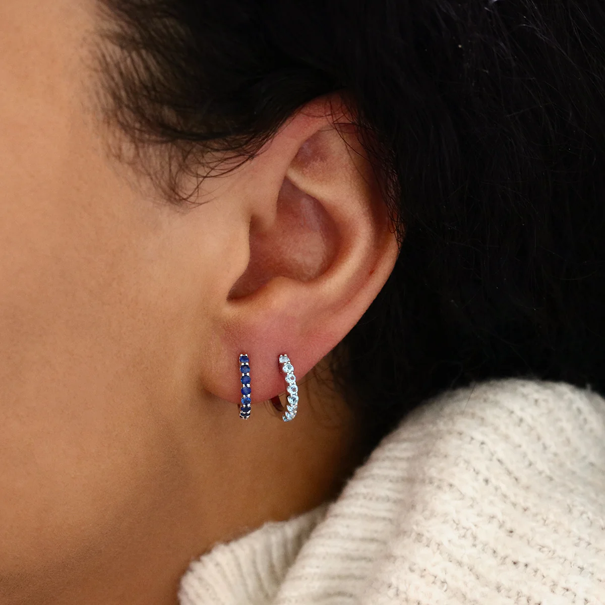 Birthstone Collection 0.45ct Blue Topaz 9mm Hoop Earrings | 9K White  Gold - Image 6