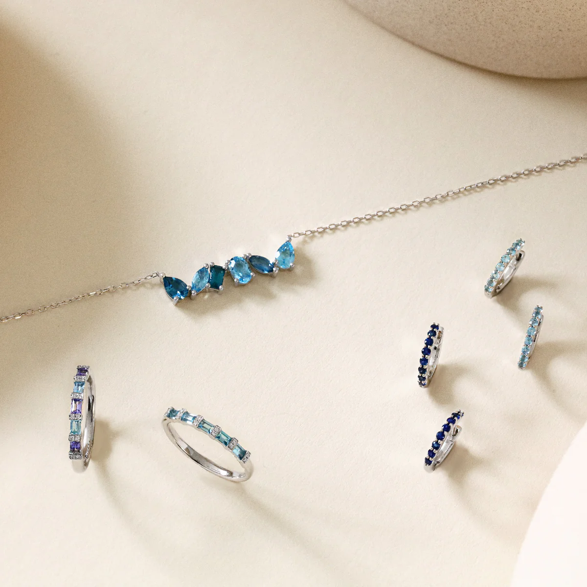 Birthstone Collection 0.45ct Blue Topaz 9mm Hoop Earrings | 9K White  Gold - Image 7