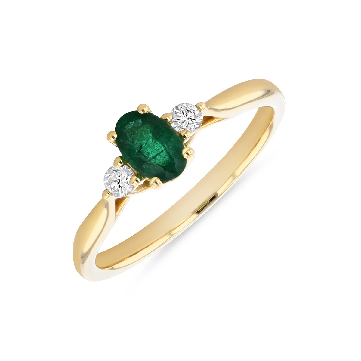 Bijou Collection 0.45ct Oval Cut Emerald & Diamond Three Stone Ring | 9K Yellow Gold