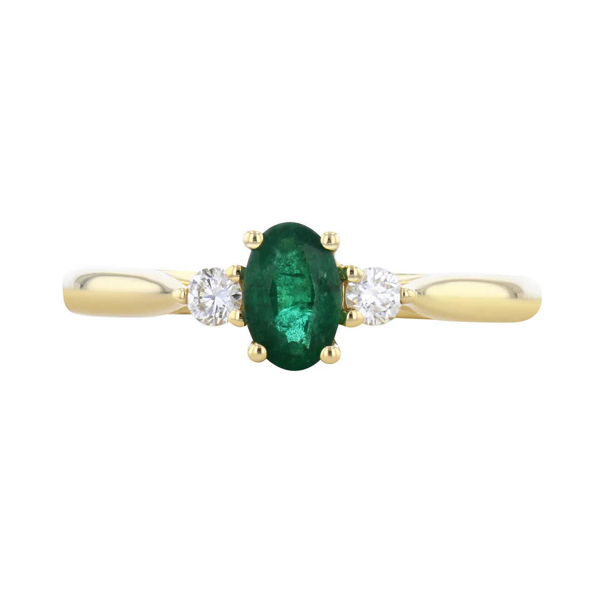 Bijou Collection 0.45ct Oval Cut Emerald & Diamond Three Stone Ring | 9K Yellow Gold - Image 4