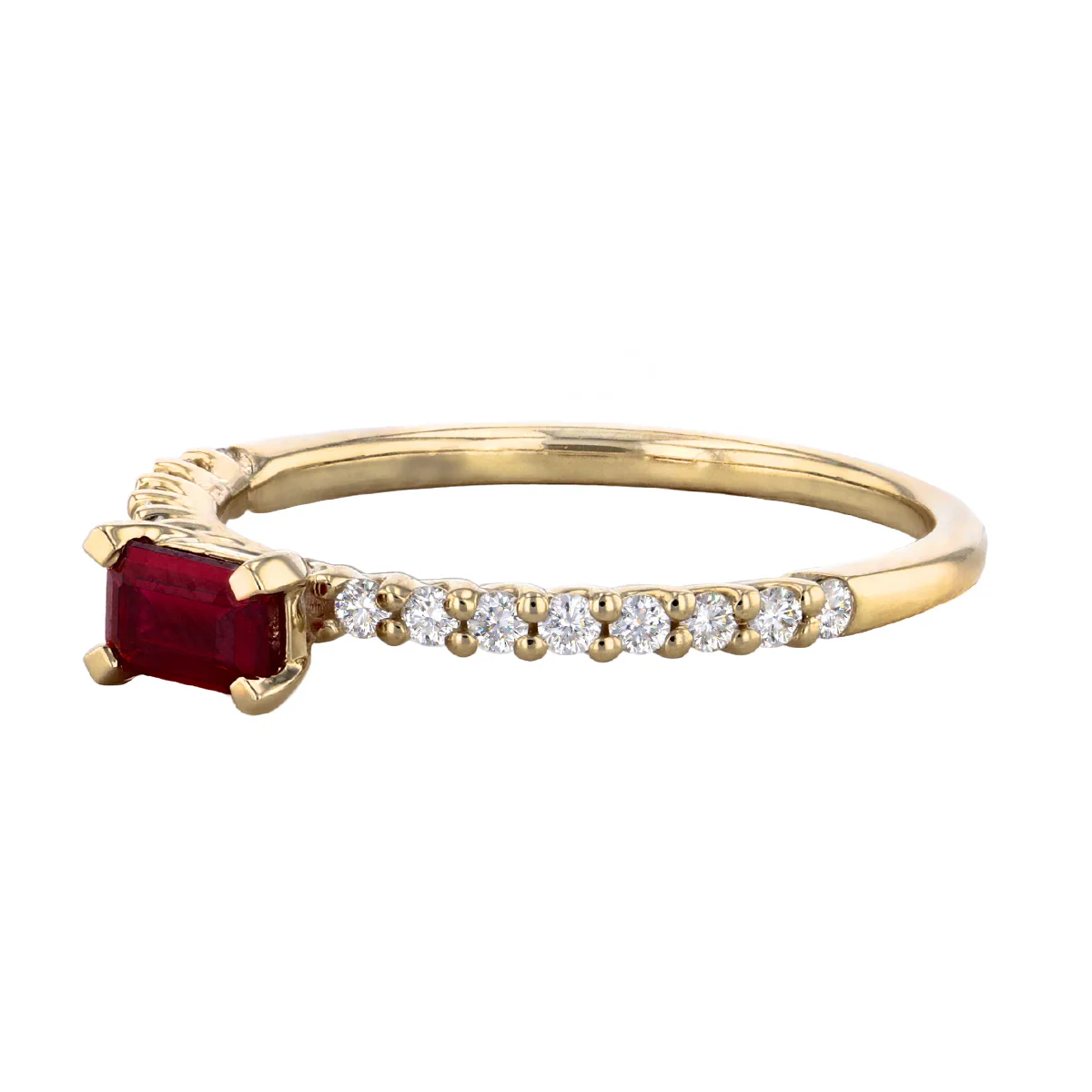 Bijou Collection 0.46ct Emerald Cut Ruby Shoulder Set Ring | 9K Yellow Gold - Image 4