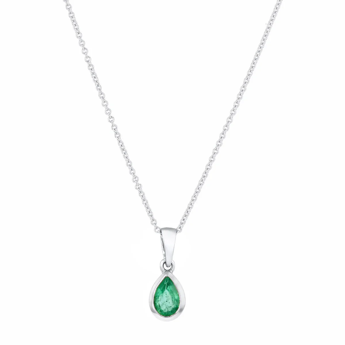 Birthstone Collection 0.46ct Pear Cut Emerald Necklace | 9K White Gold