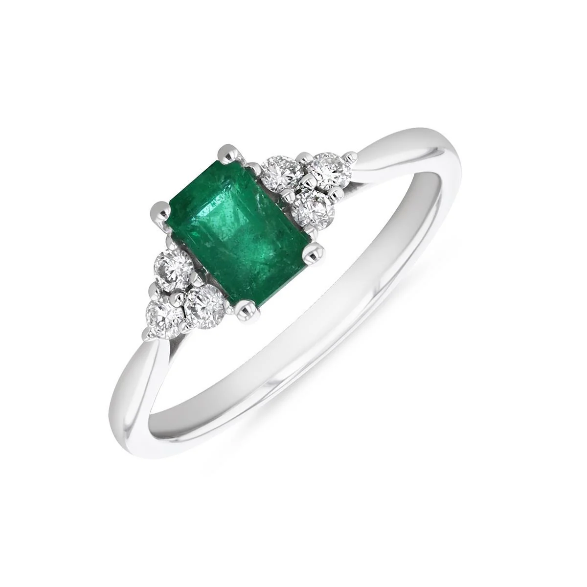 0.52ct Emerald & Trefoil Diamond Ring  | 9K White Gold