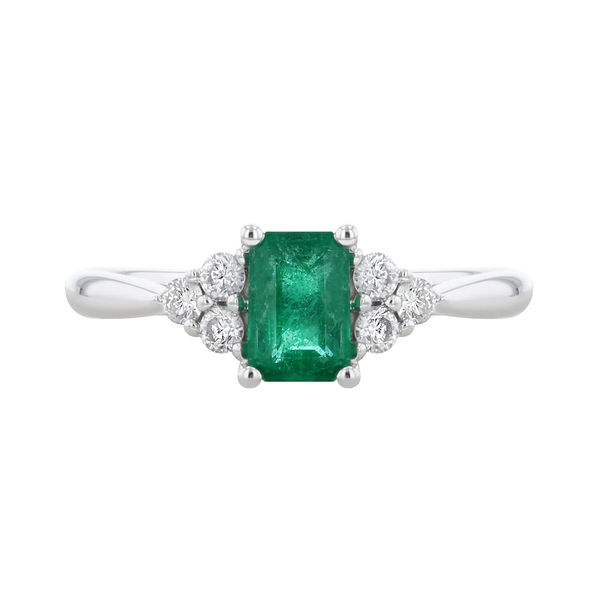 0.52ct Emerald & Trefoil Diamond Ring  | 9K White Gold - Image 2