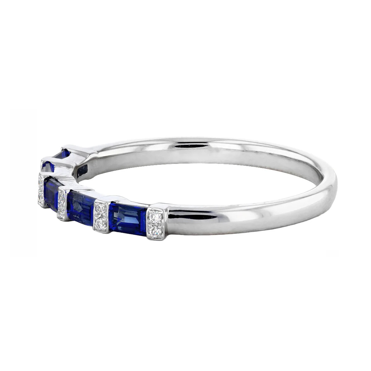 Bijou Collection 0.52ct Sapphire Baguette Cut Sapphire and Diamond Half Eternity Ring | 9K White Gold - Image 3