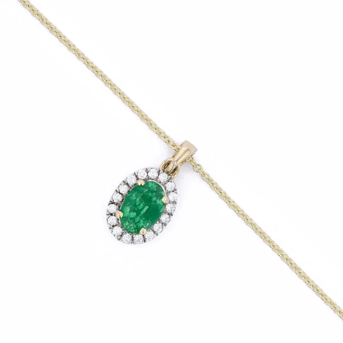Bijou Collection 0.56ct Oval Emerald & Diamond Halo Necklace | 9K Yellow Gold - Image 2