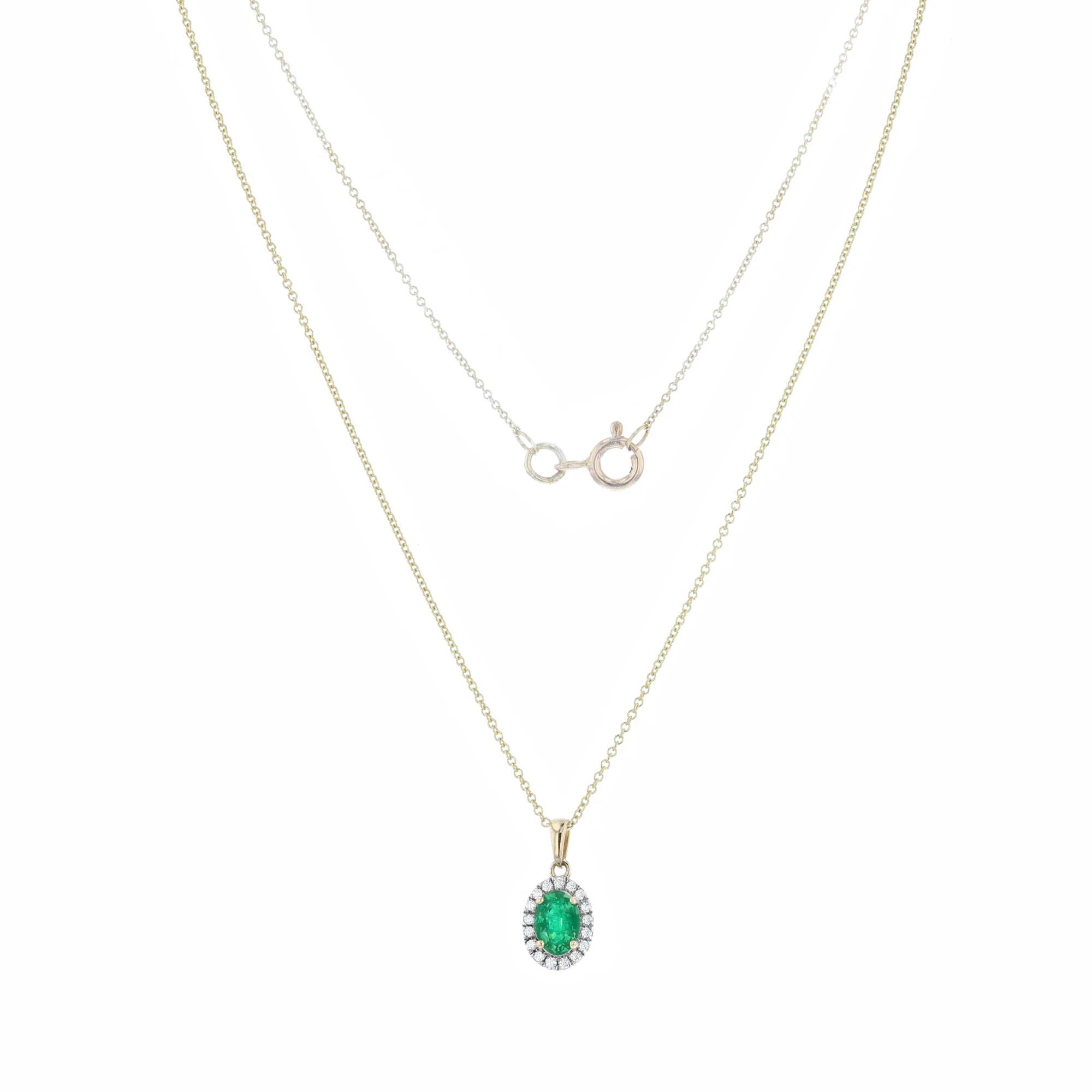 Bijou Collection 0.56ct Oval Emerald & Diamond Halo Necklace | 9K Yellow Gold - Image 3
