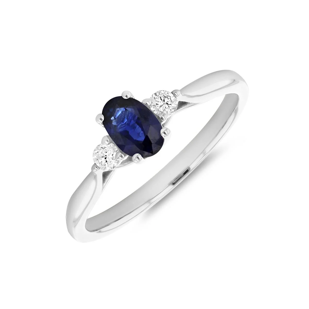 Bijou Collection 0.57ct Oval Sapphire & Diamond Three Stone Ring | 9K White Gold