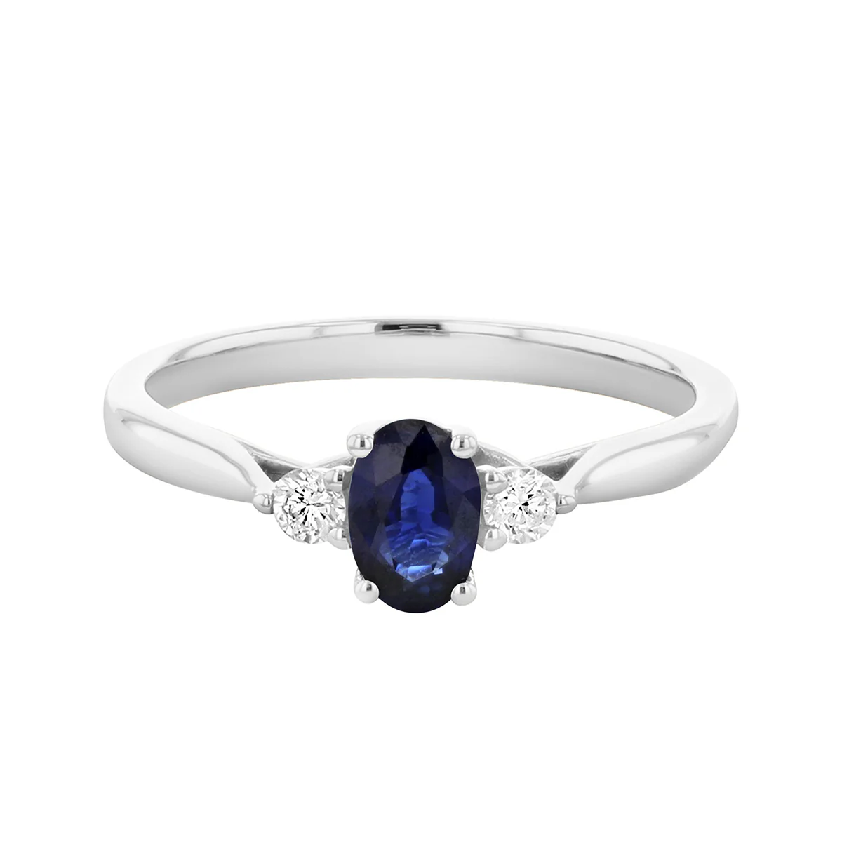 Bijou Collection 0.57ct Oval Sapphire & Diamond Three Stone Ring | 9K White Gold - Image 2