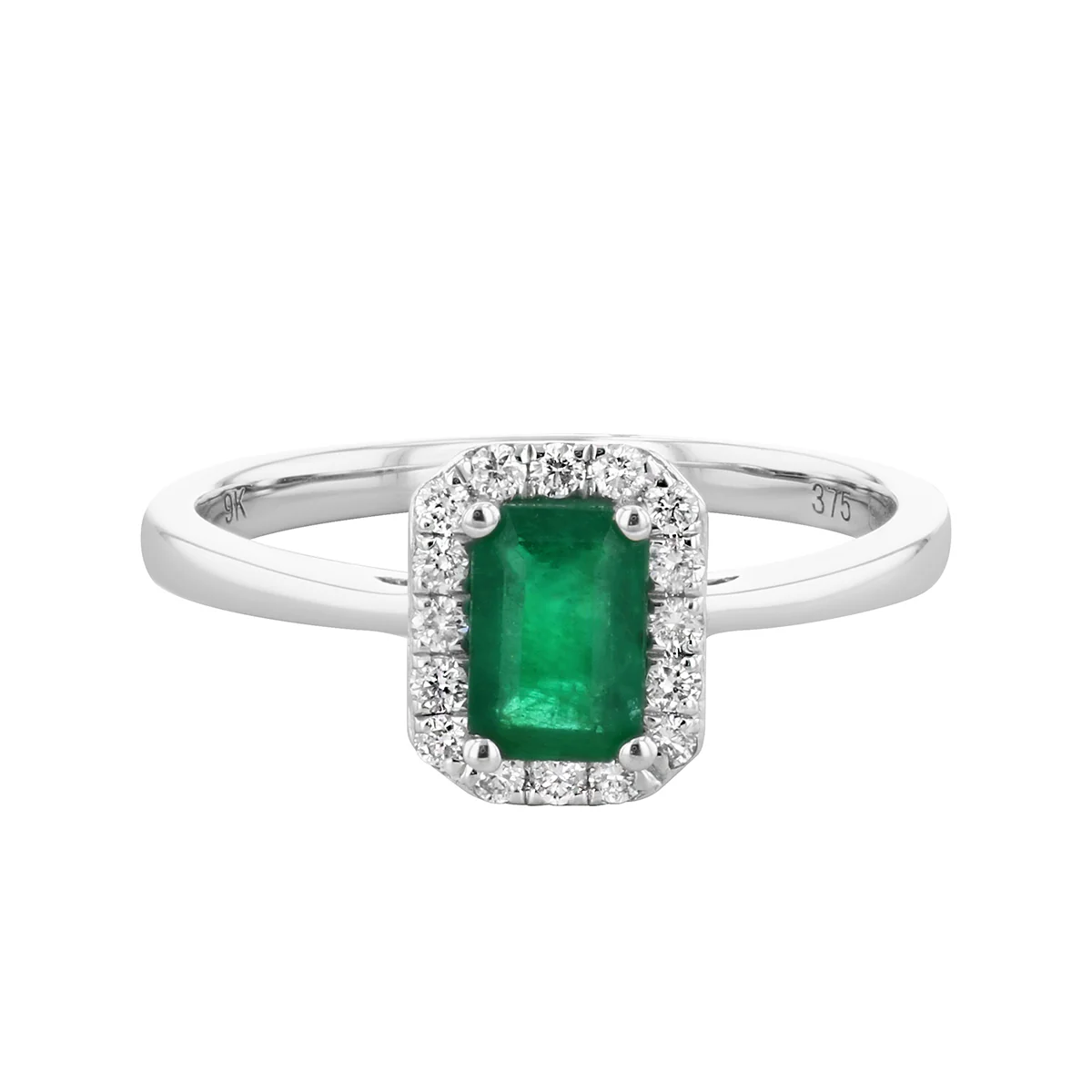 Bijou Collection 0.58ct Rectangular Emerald & Diamond Halo Ring | 9K White Gold - Image 2