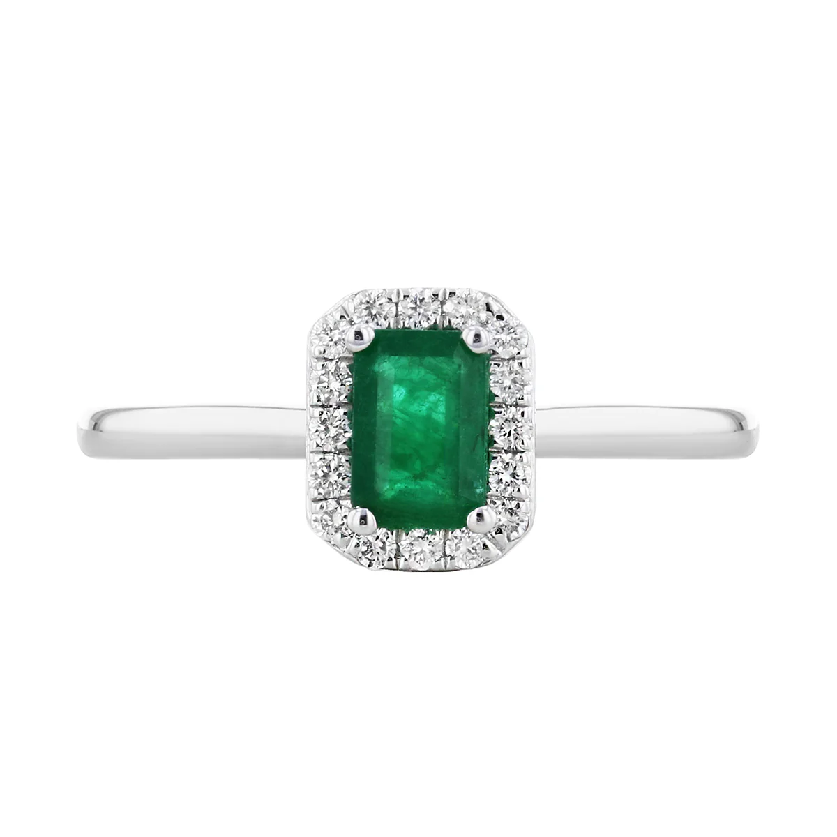 Bijou Collection 0.58ct Rectangular Emerald & Diamond Halo Ring | 9K White Gold - Image 5