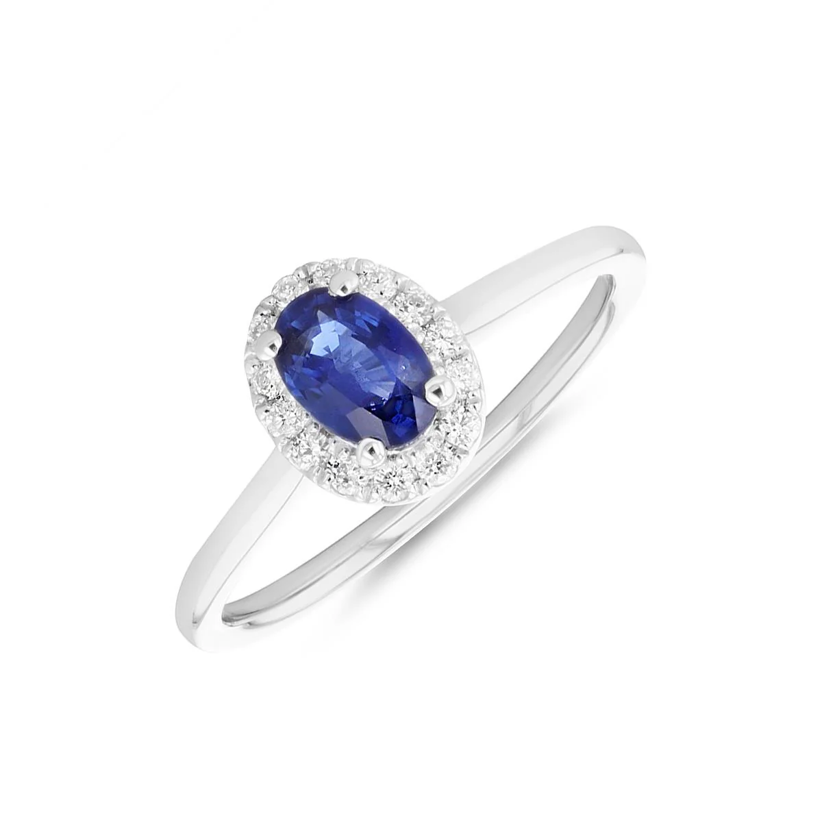 Bijou Collection 0.59ct Oval Sapphire & Diamond Halo Ring | 9K White Gold