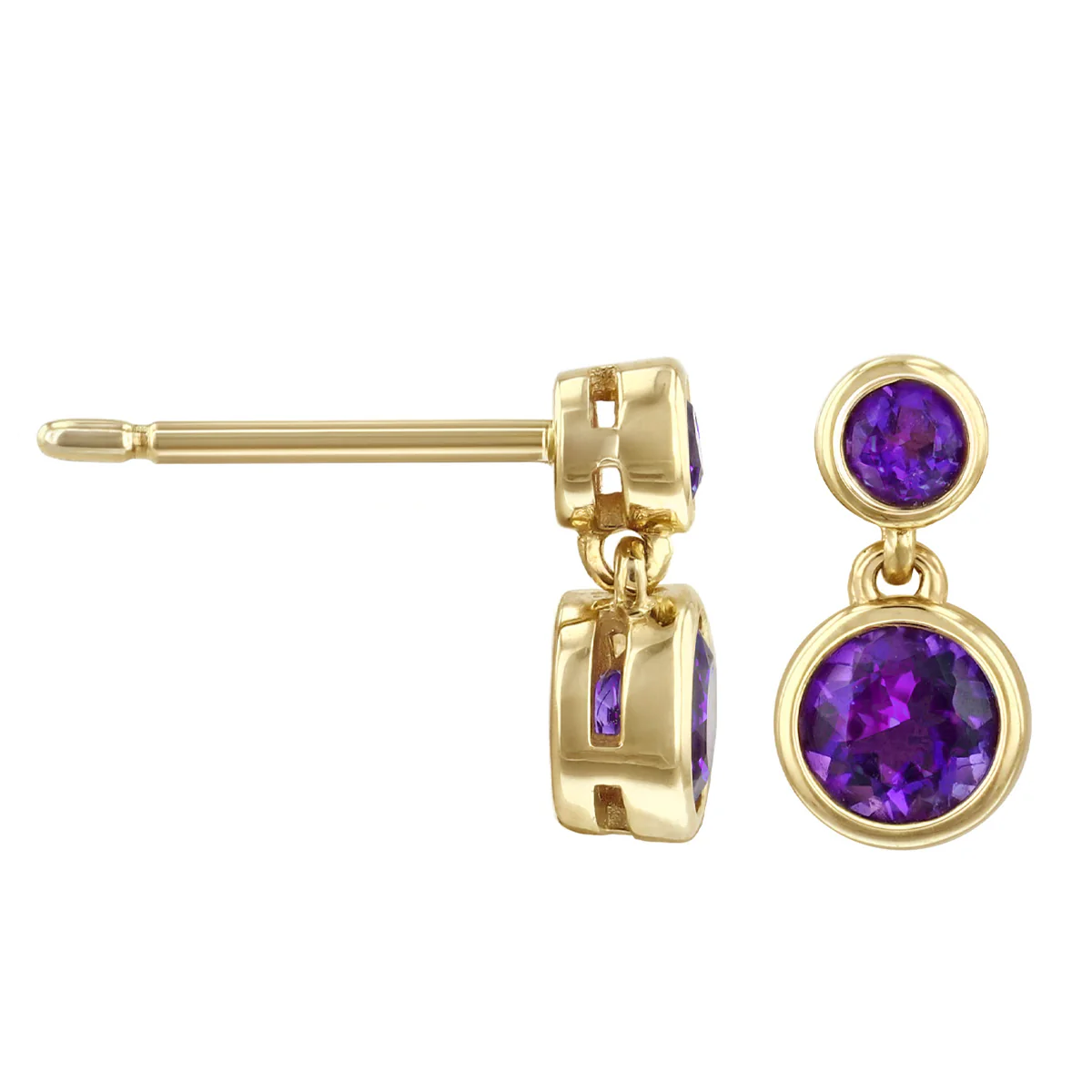 Birthstone Collection Amethyst (February) Double Drop Earrings | 9K Yellow Gold - Image 4