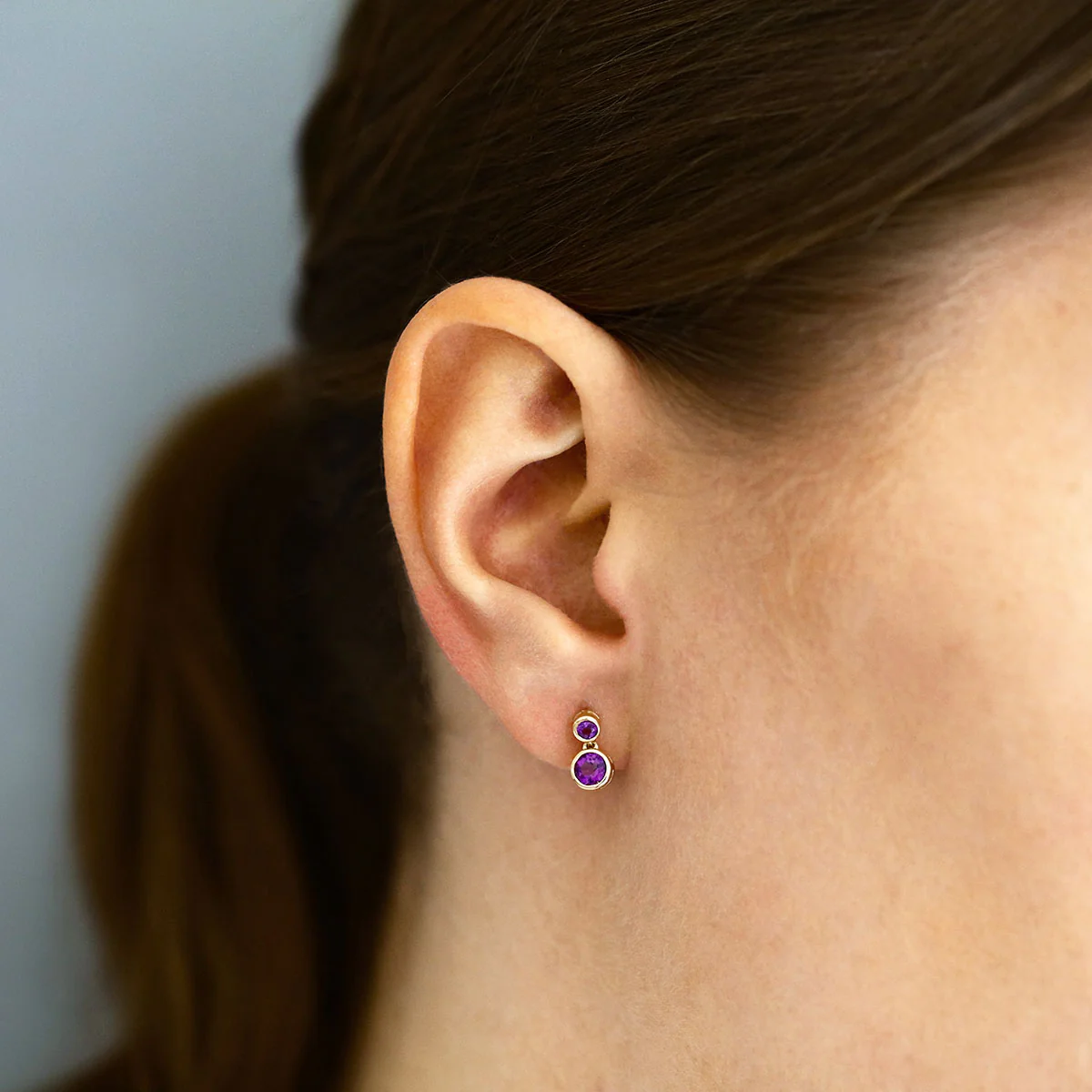 Birthstone Collection Amethyst (February) Double Drop Earrings | 9K Yellow Gold - Image 5