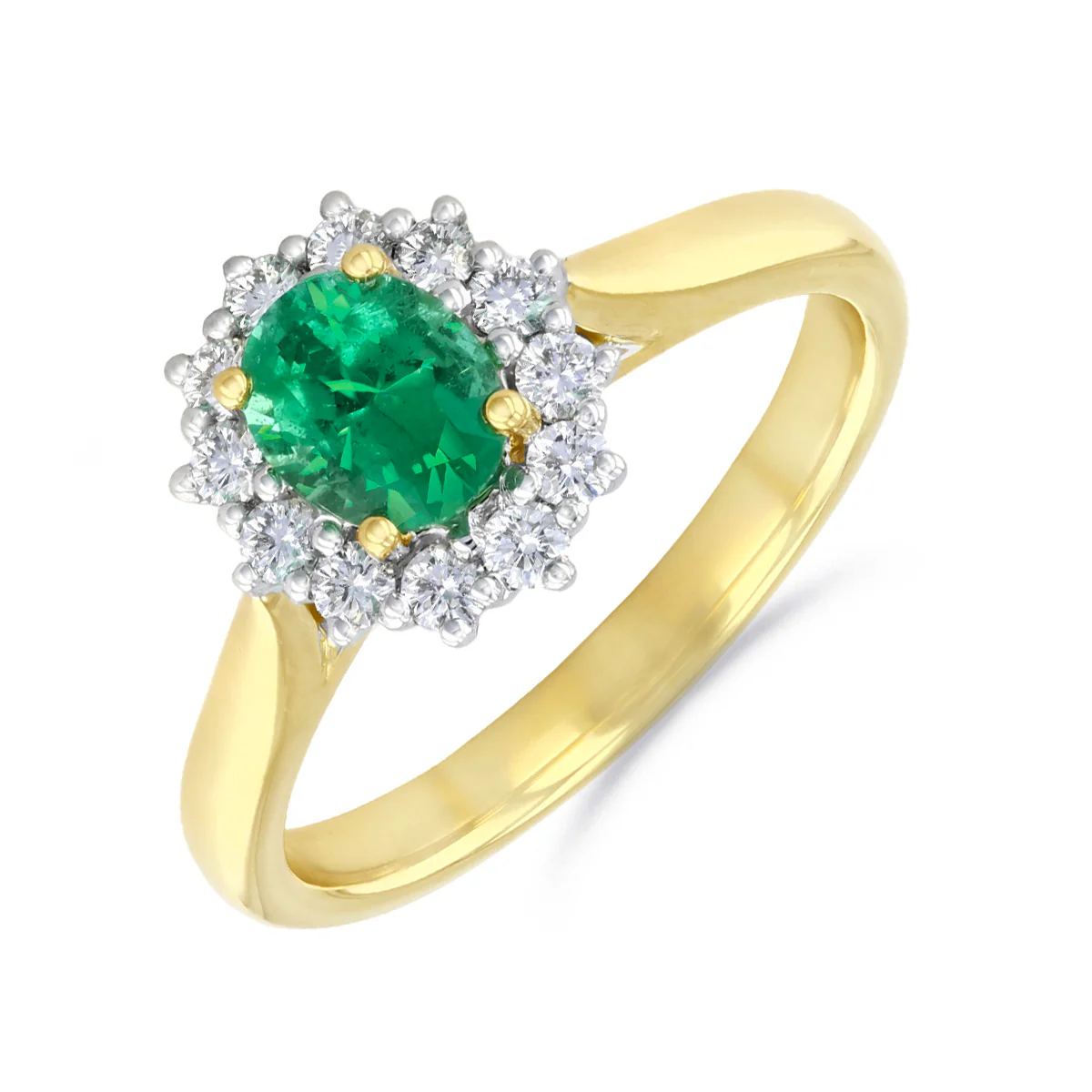 Heirloom Collection 0.64ct Oval Zambian Emerald and 0.30ct Diamond Cluster Rings | 18K Yellow Gold