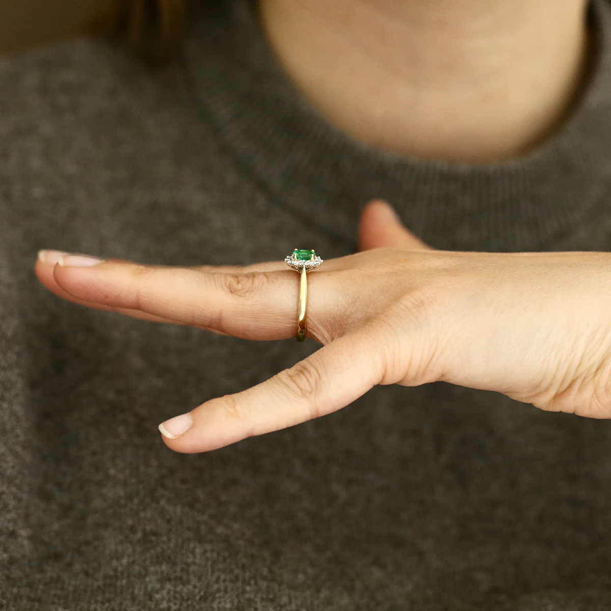 Heirloom Collection 0.64ct Oval Zambian Emerald and 0.30ct Diamond Cluster Rings | 18K Yellow Gold - Image 7