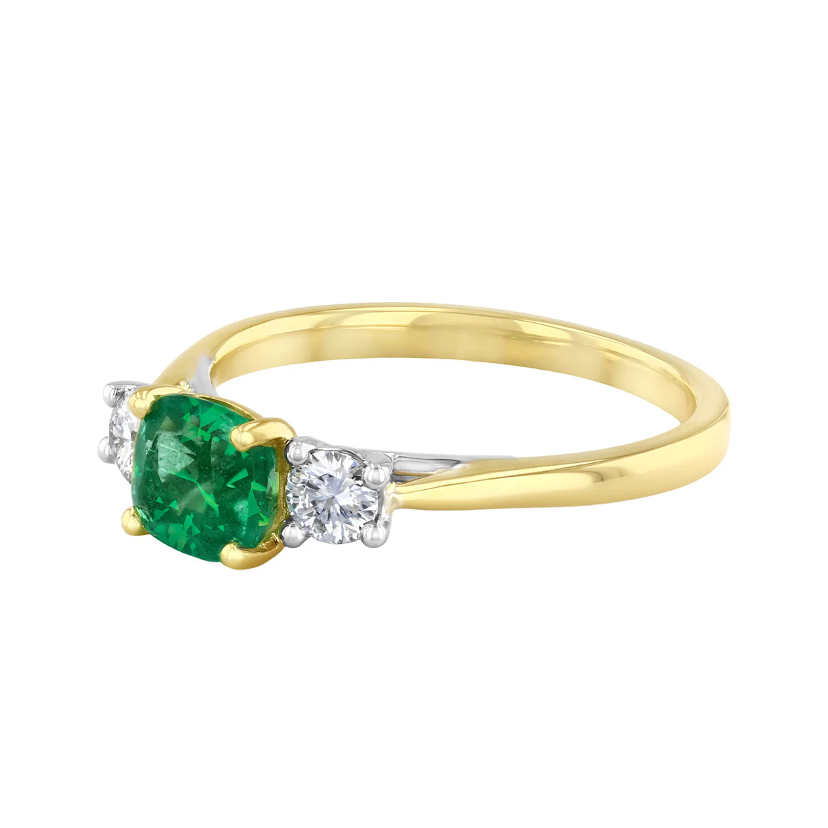 Heirloom Collection 0.90ct Cushion Cut Zambian Emerald and 0.27ct Diamond Three Stone Ring | 18K Yellow Gold - Image 3