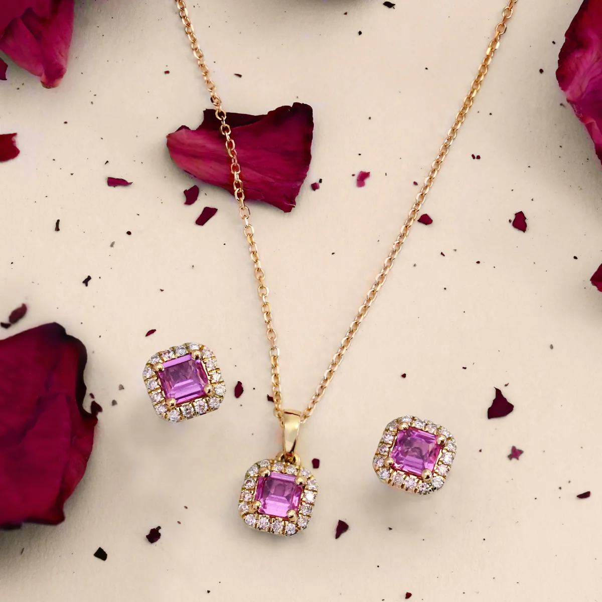 Bijou Collection 0.98ct Pink Sapphire & Diamond Cushion Halo Earrings - Image 5