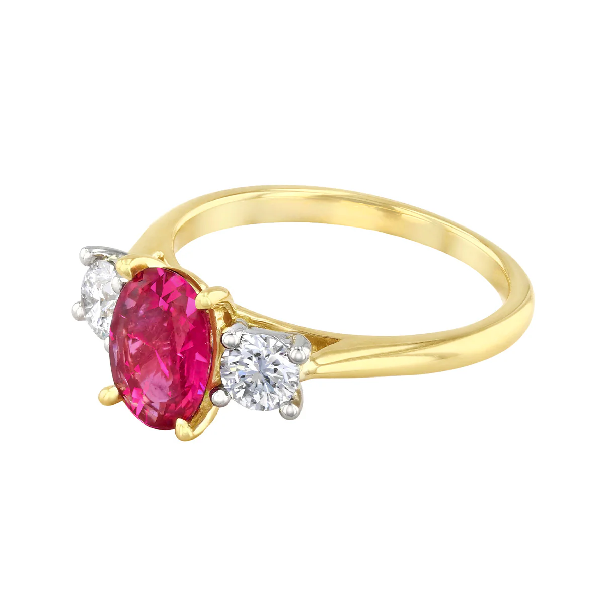 Heirloom Collection 1.21ct Myanmar Ruby and 0.50ct Brilliant Cut Diamond Trilogy Ring | 18K Yellow Gold & Platinum Set - Image 3