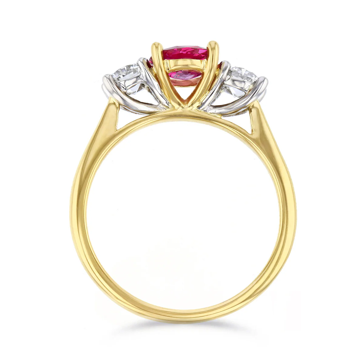 Heirloom Collection 1.21ct Myanmar Ruby and 0.50ct Brilliant Cut Diamond Trilogy Ring | 18K Yellow Gold & Platinum Set - Image 5