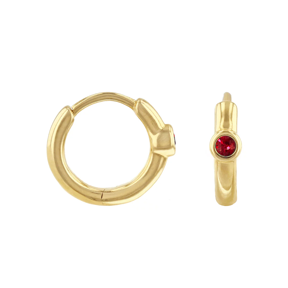 Birthstone Collection 10mm Ruby Hoop Earrings | 9K Yellow Gold - Image 4