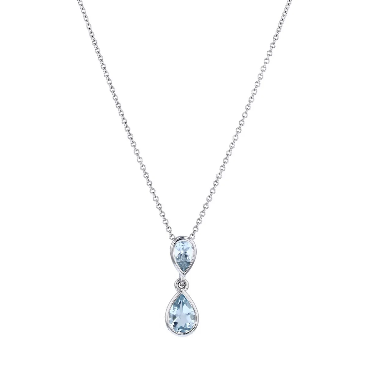 Birthstone Collection 18" 0.50ct Aquamarine Double Pear Drop Necklace  | 9K White Gold