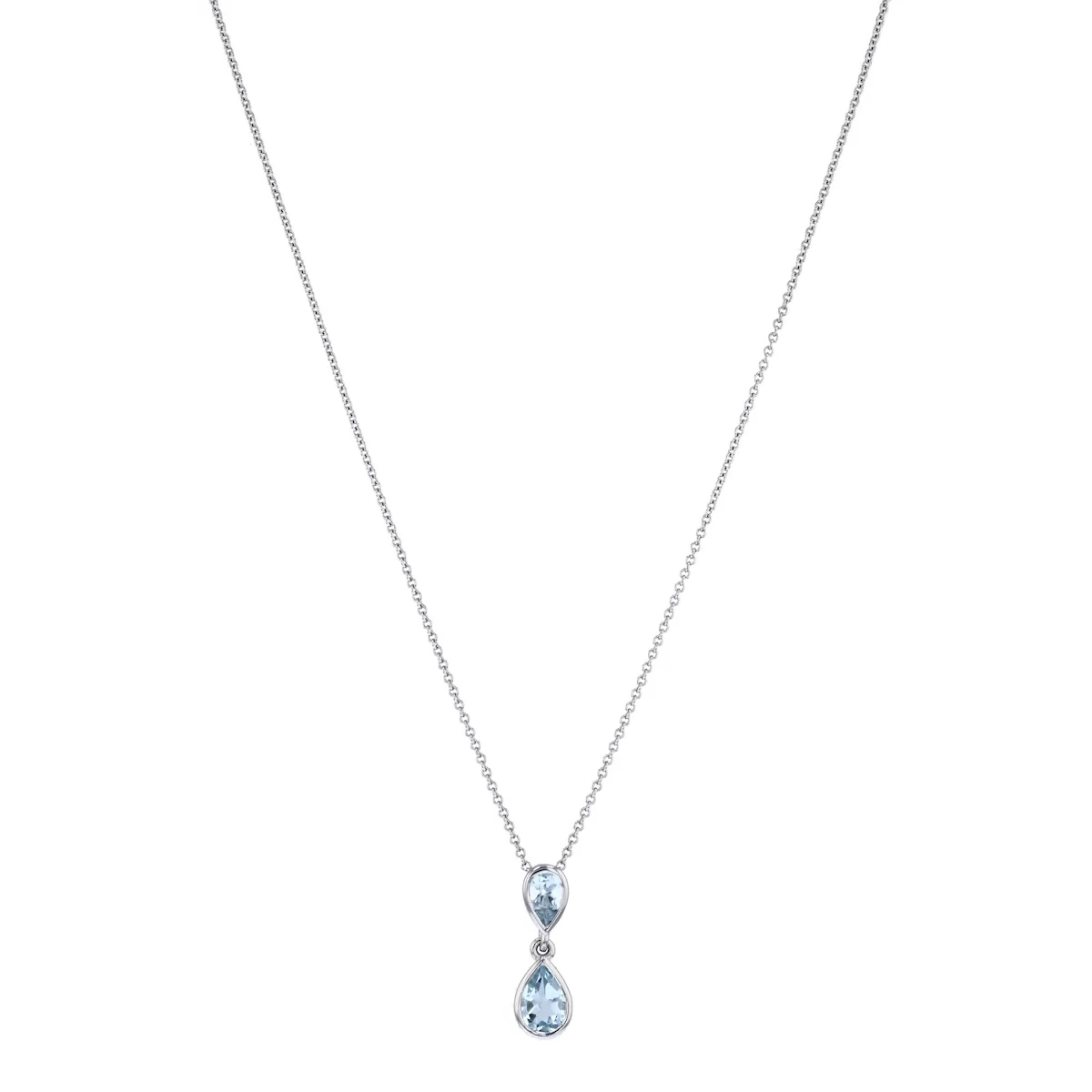 Birthstone Collection 18" 0.50ct Aquamarine Double Pear Drop Necklace  | 9K White Gold - Image 2