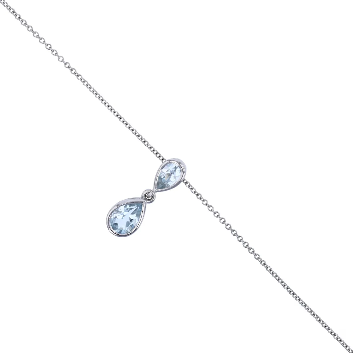 Birthstone Collection 18" 0.50ct Aquamarine Double Pear Drop Necklace  | 9K White Gold - Image 3