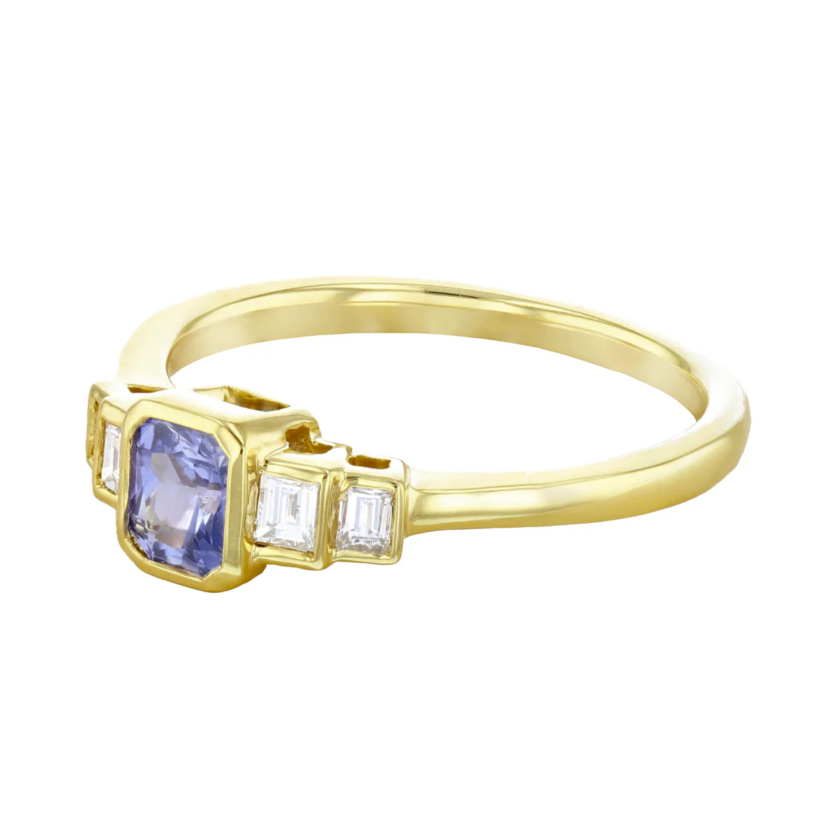 Bijou Collection Blue Sapphire & Baguette Cut Diamond  Ring | 18K Yellow Gold - Image 2