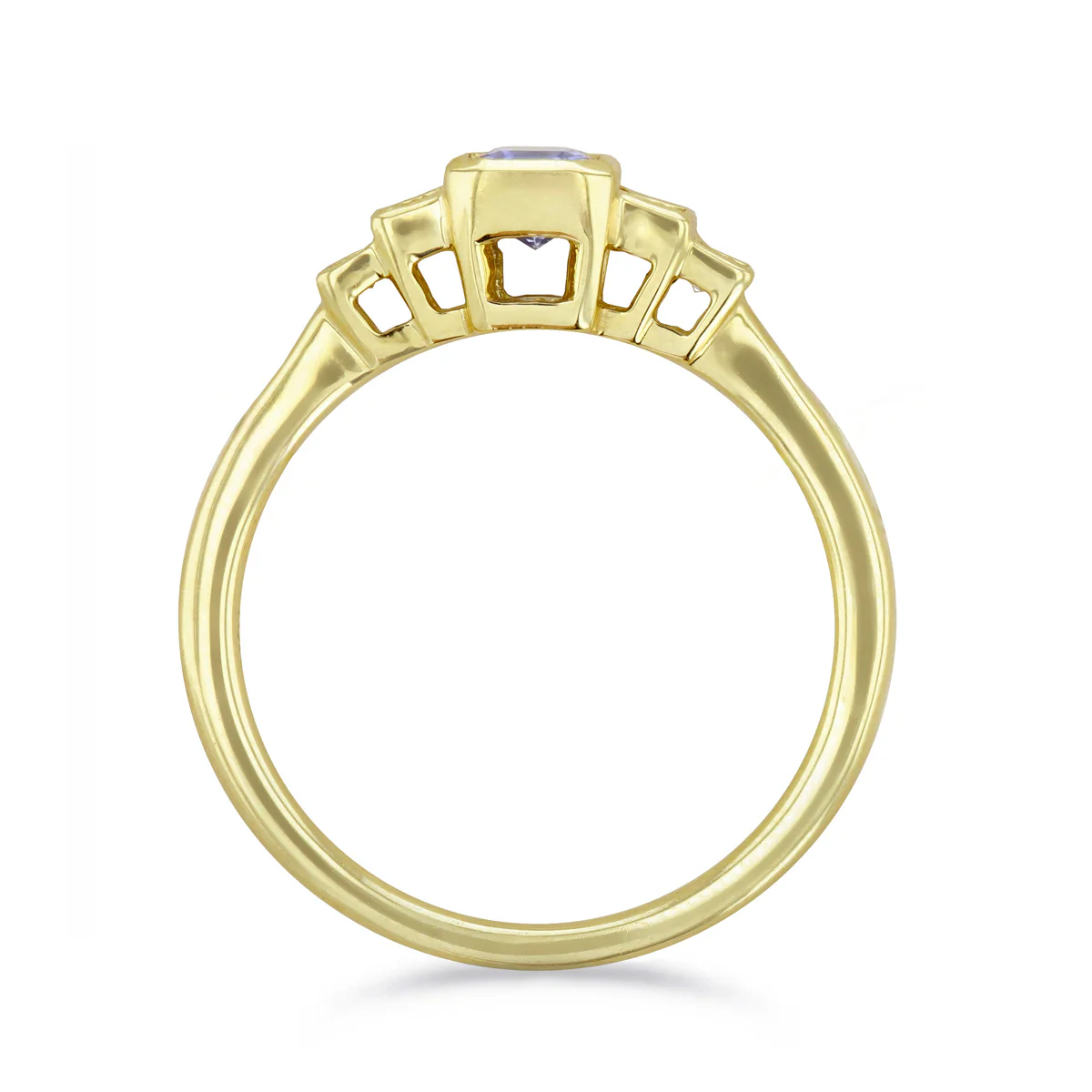 Bijou Collection Blue Sapphire & Baguette Cut Diamond  Ring | 18K Yellow Gold - Image 3