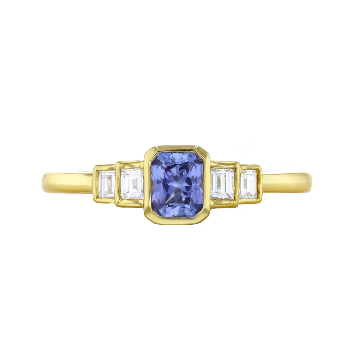 Bijou Collection Blue Sapphire & Baguette Cut Diamond  Ring | 18K Yellow Gold - Image 5
