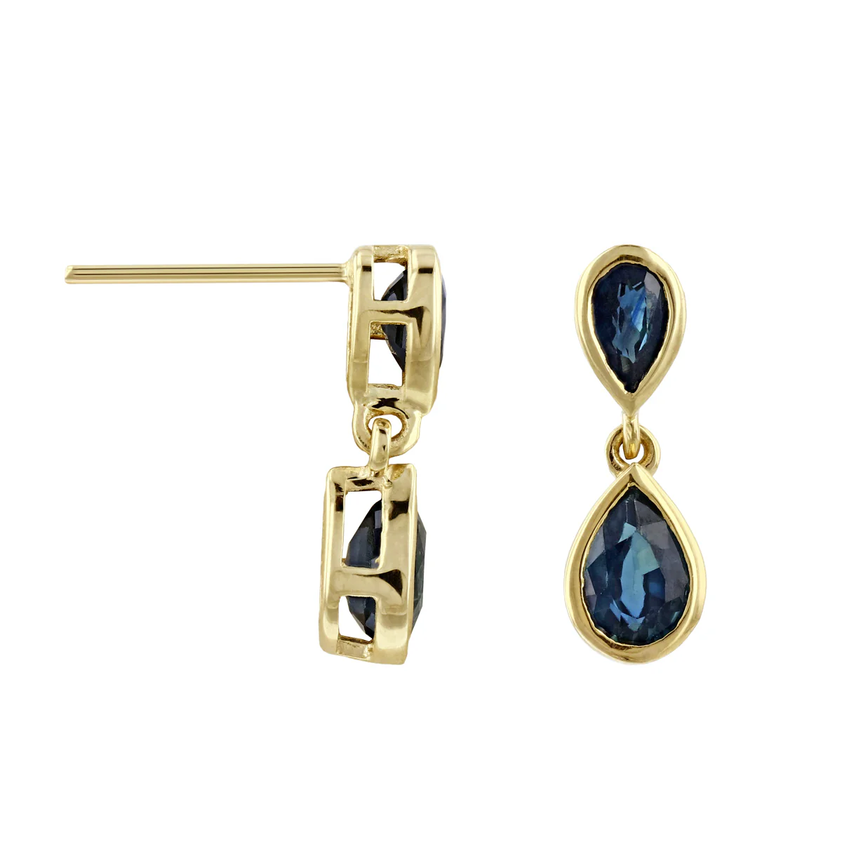 Birthstone Collection Double Drop Pear Cut Sapphire Drop Earrings | 9K Yellow Gold - Image 4