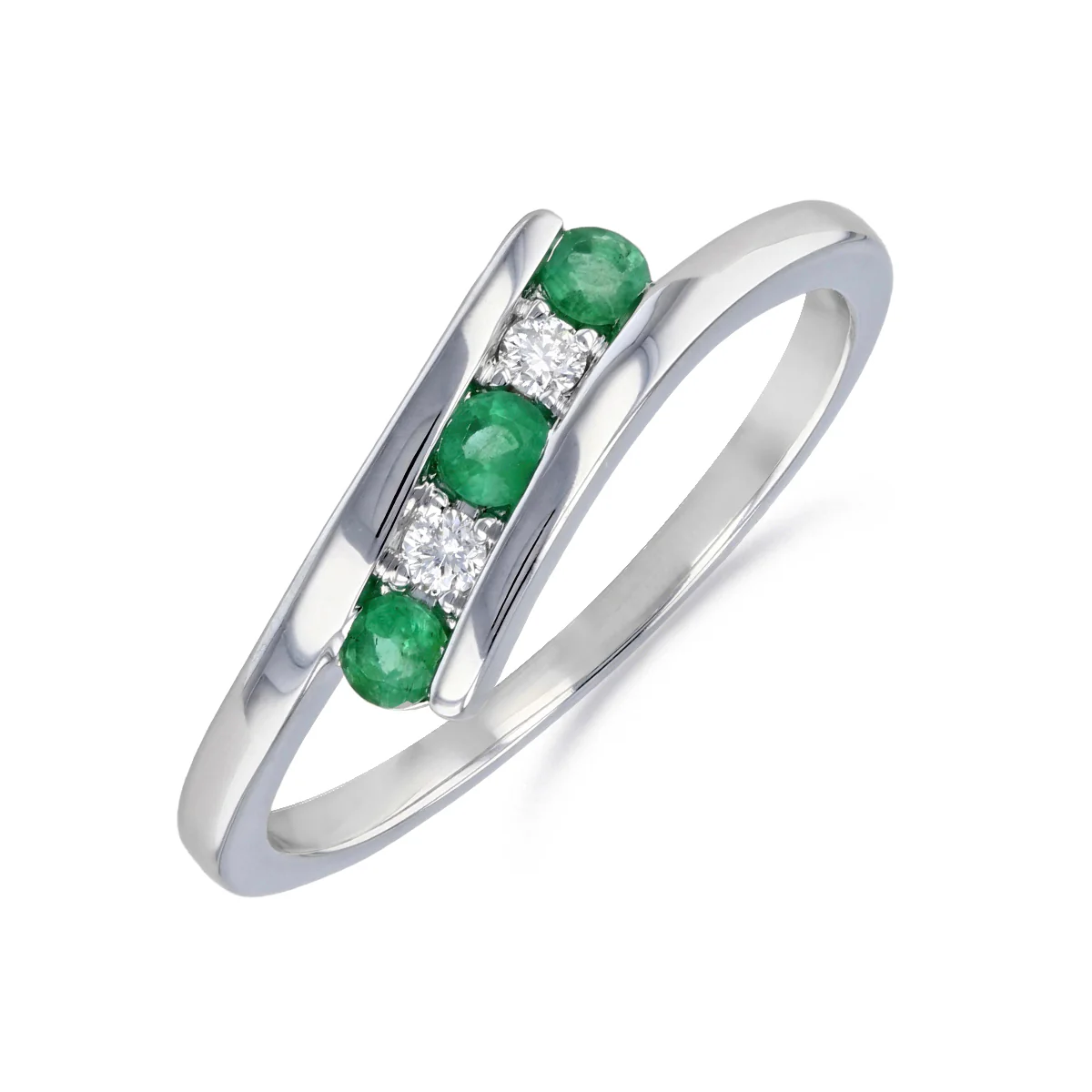 Birthstone Collection Emerald and Diamond Twist Ring | 9K White Gold