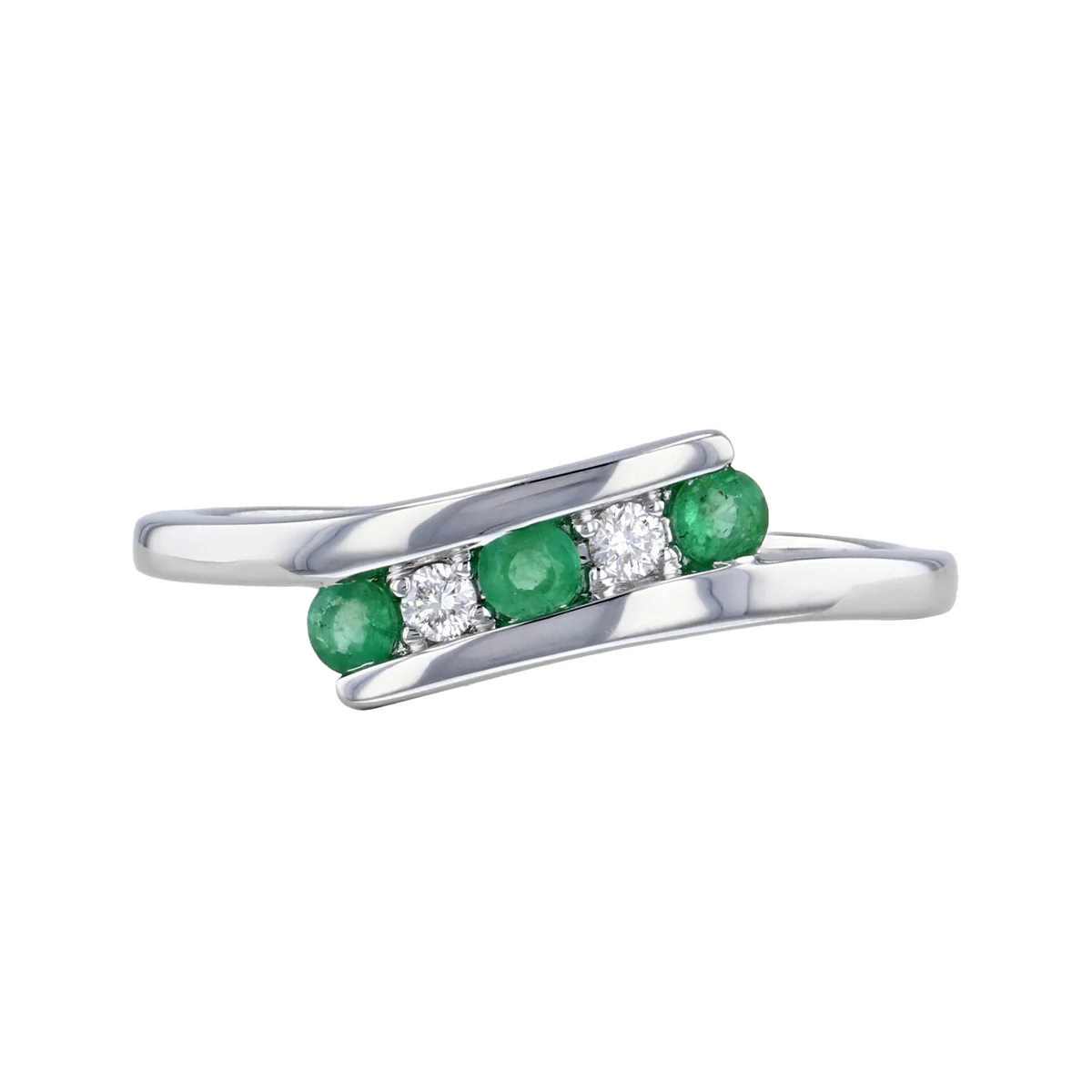Birthstone Collection Emerald and Diamond Twist Ring | 9K White Gold - Image 2