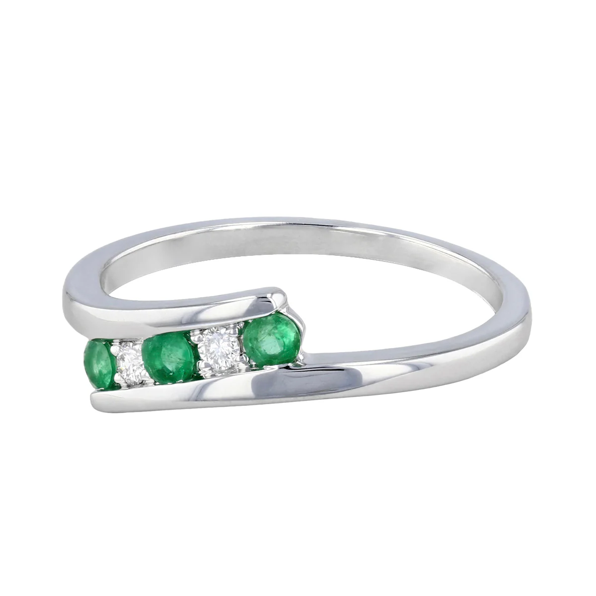 Birthstone Collection Emerald and Diamond Twist Ring | 9K White Gold - Image 3