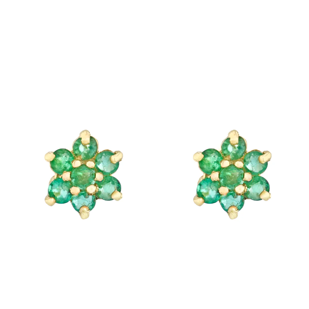 Birthstone Collection Emerald Flower Cluster Earrings | 9K Yellow Gold