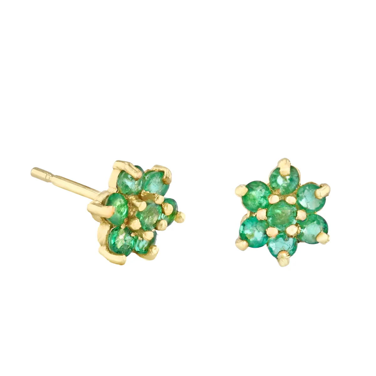 Birthstone Collection Emerald Flower Cluster Earrings | 9K Yellow Gold - Image 2