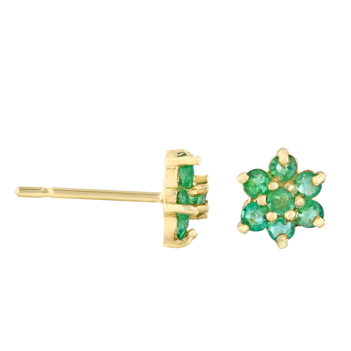 Birthstone Collection Emerald Flower Cluster Earrings | 9K Yellow Gold - Image 4