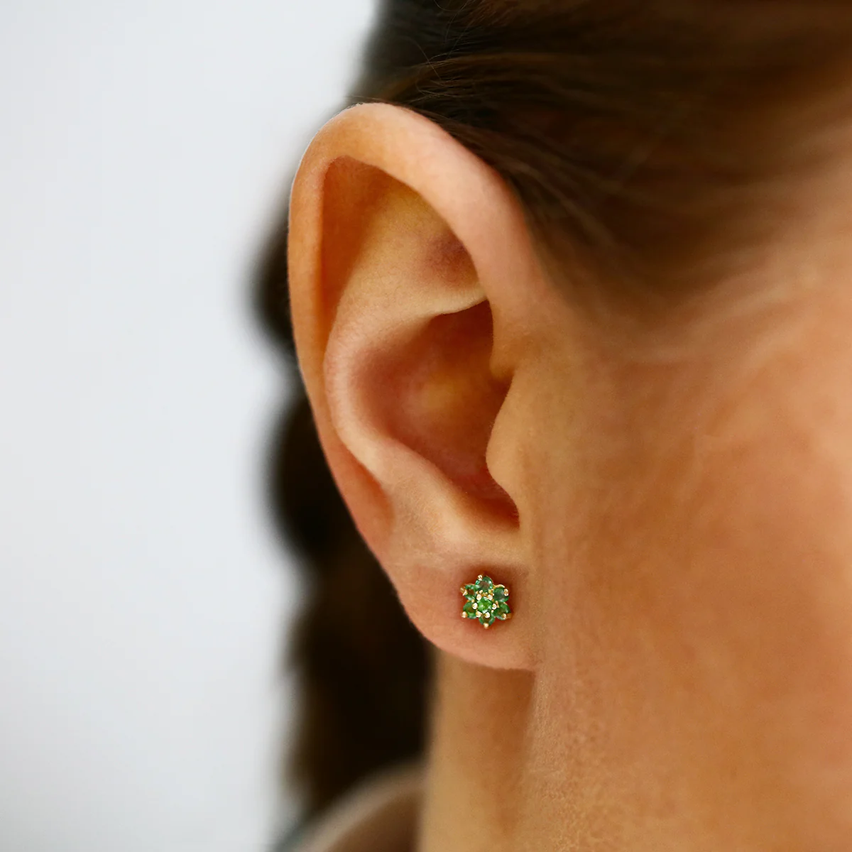 Birthstone Collection Emerald Flower Cluster Earrings | 9K Yellow Gold - Image 6