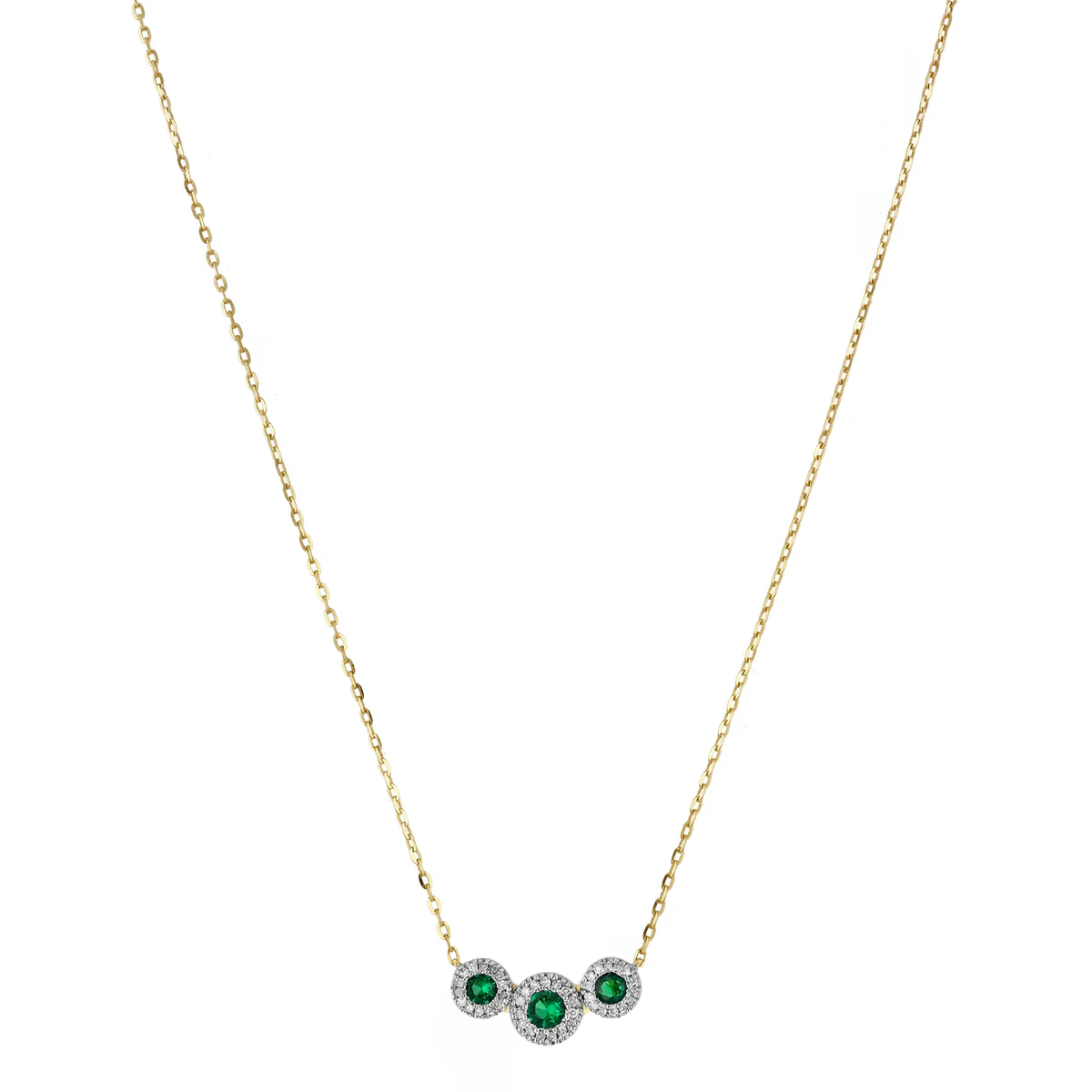 Bijou Collection Lab Grown Emerald and Diamond Triple Halo Necklace | 9K Yellow Gold - Image 2