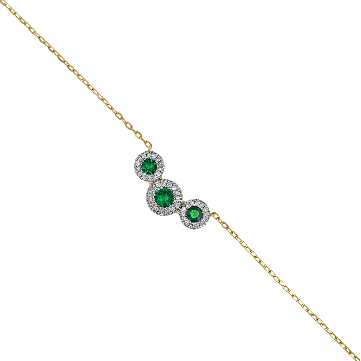 Bijou Collection Lab Grown Emerald and Diamond Triple Halo Necklace | 9K Yellow Gold - Image 3