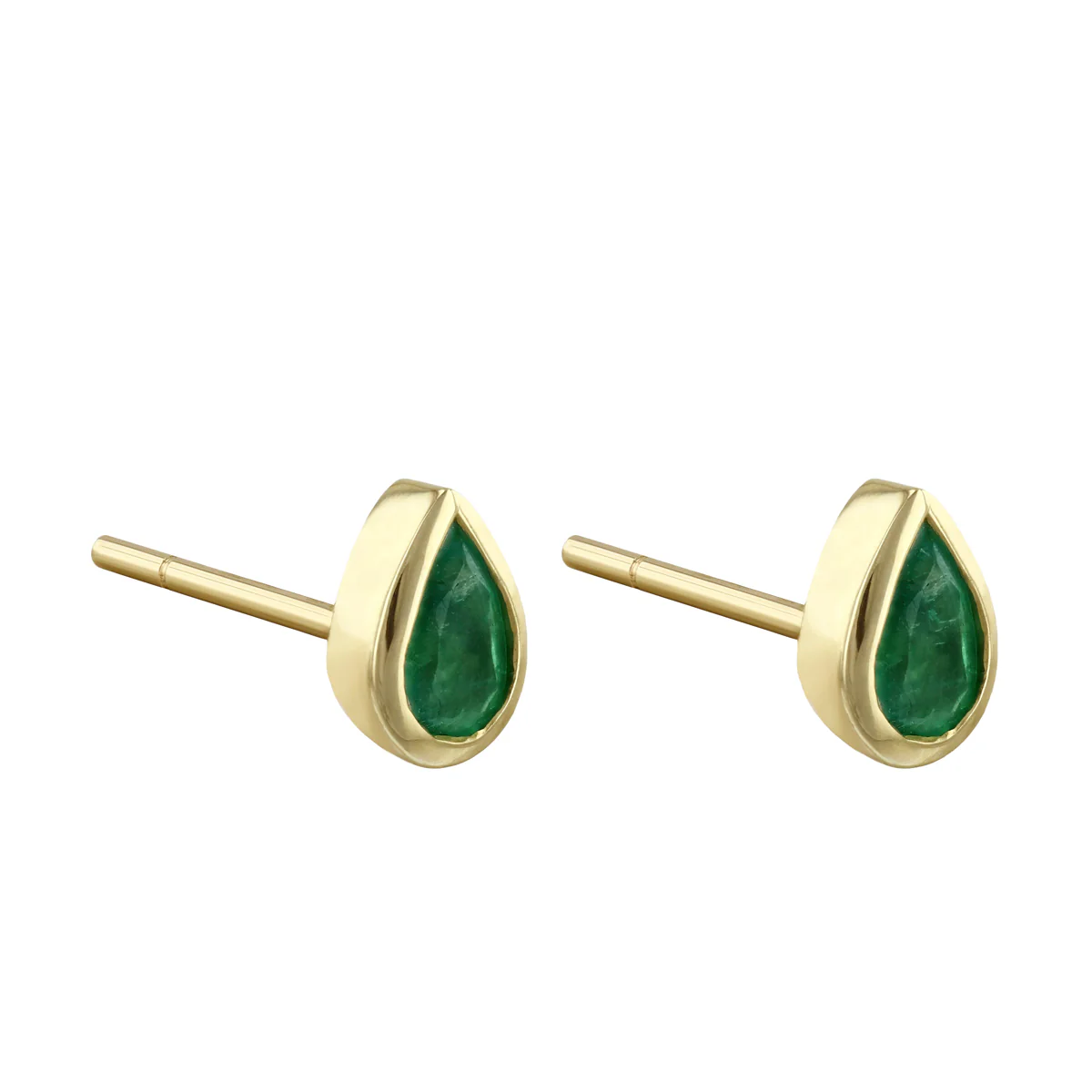 Birthstone Collection Pear Cut Emerald Stud Earrings | 9K Yellow Gold - Image 3