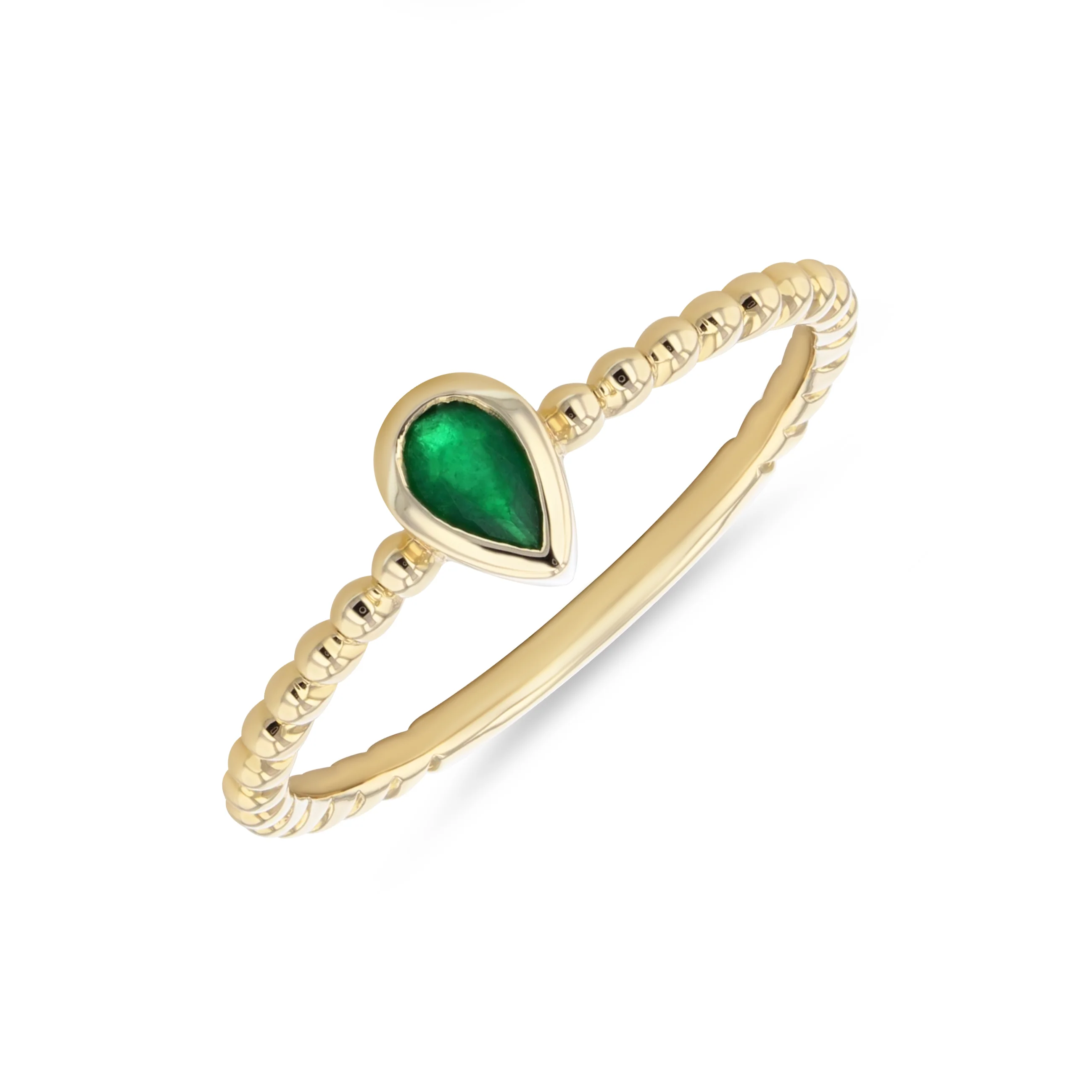 Bijou Collection Pear Emerald Bezel Set Beaded Ring | 9K Yellow Gold