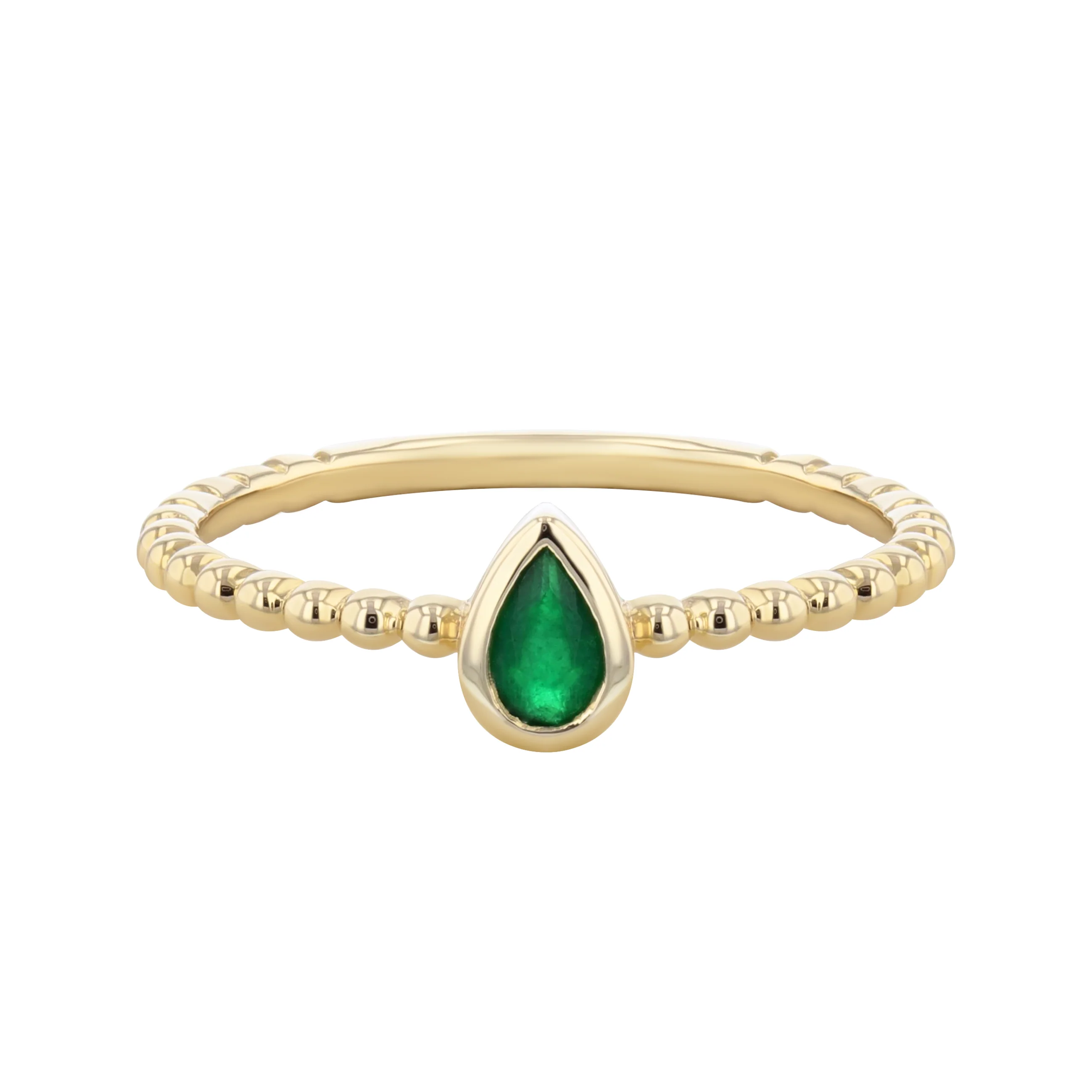 Bijou Collection Pear Emerald Bezel Set Beaded Ring | 9K Yellow Gold - Image 2