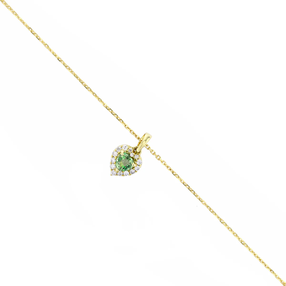 Bijou Collection Petite Green Sapphire & Diamond Heart Halo Pendant | 9K Yellow Gold - Image 3